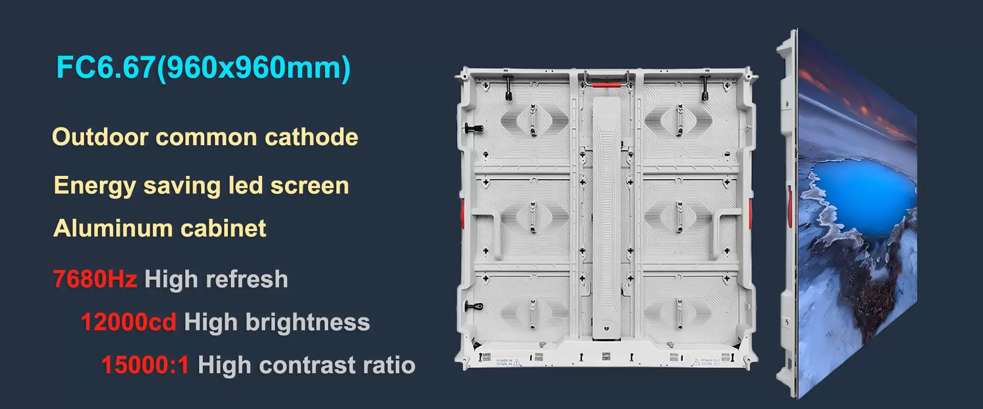 Outdoor High brightness, Full Color Aluminum Screen ( High refresh 7680Hz; brightness up to 12000cd; High contrast ratio 15000:1 )